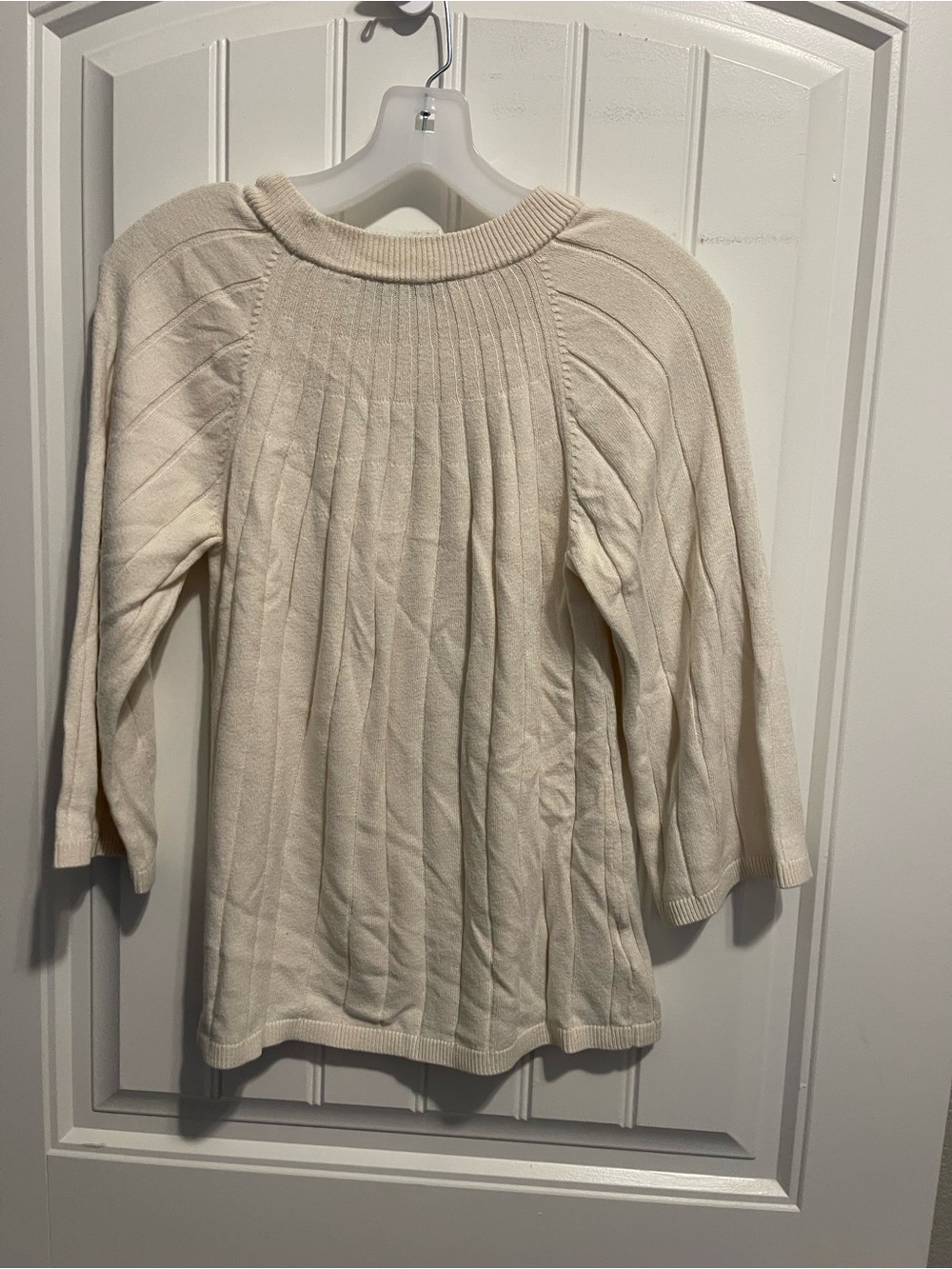 LOFT Cream Ribbed Panel Crewneck Sweater